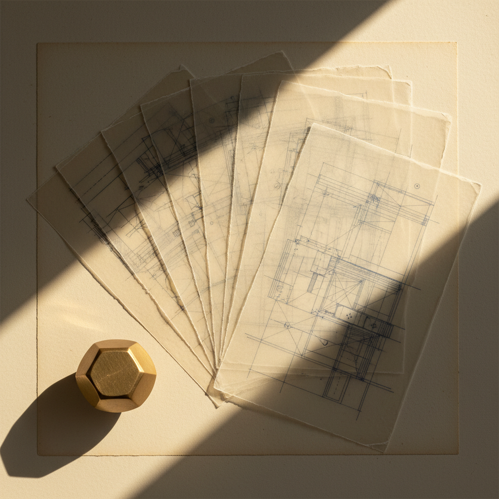 Life Loophole — layered ivory vellum with warm honey-gold afternoon light